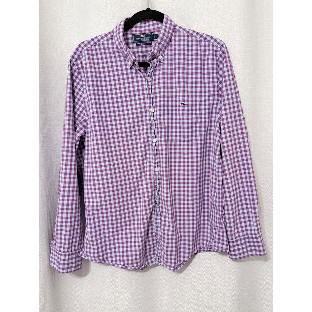 Vineyard Vines Mens Slim Fit Tucker Shirt Purple Gingham Cotton Button Down L